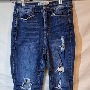 Mudd Flex Stretch High Rise Jegging Jeans Size 5 Dark Wash Heavy Distressed